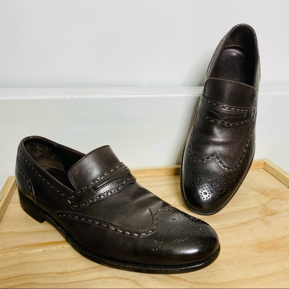 Bottega Veneta Brown Wingtip Oxford Loafers Leather Size 9